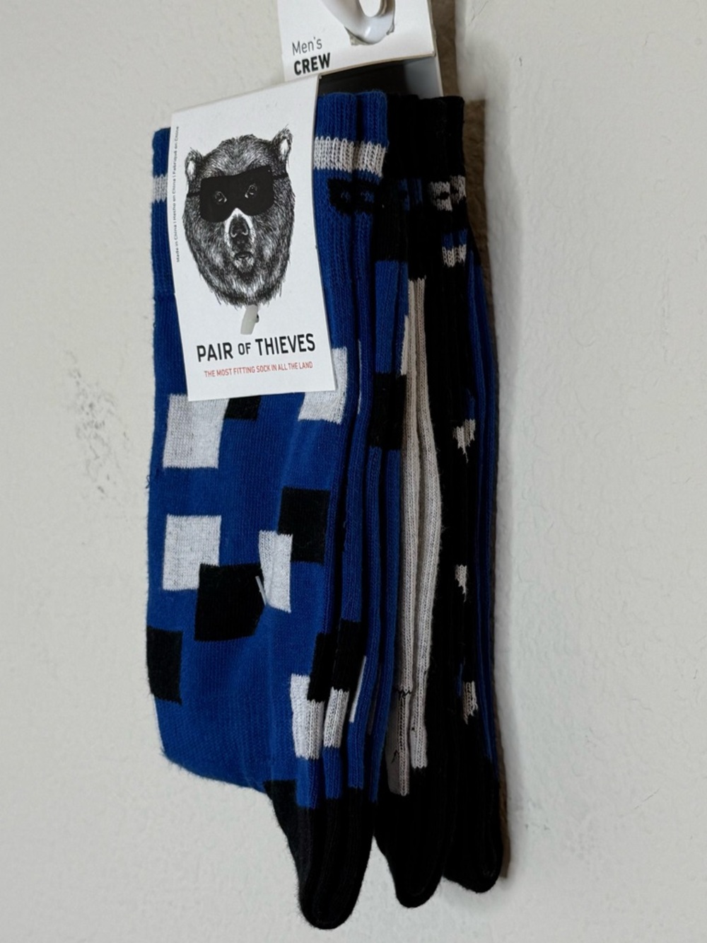 *NEW* Pair of Thieves Men's Crew Socks 3 Pack - Blue, Black & White Pattern